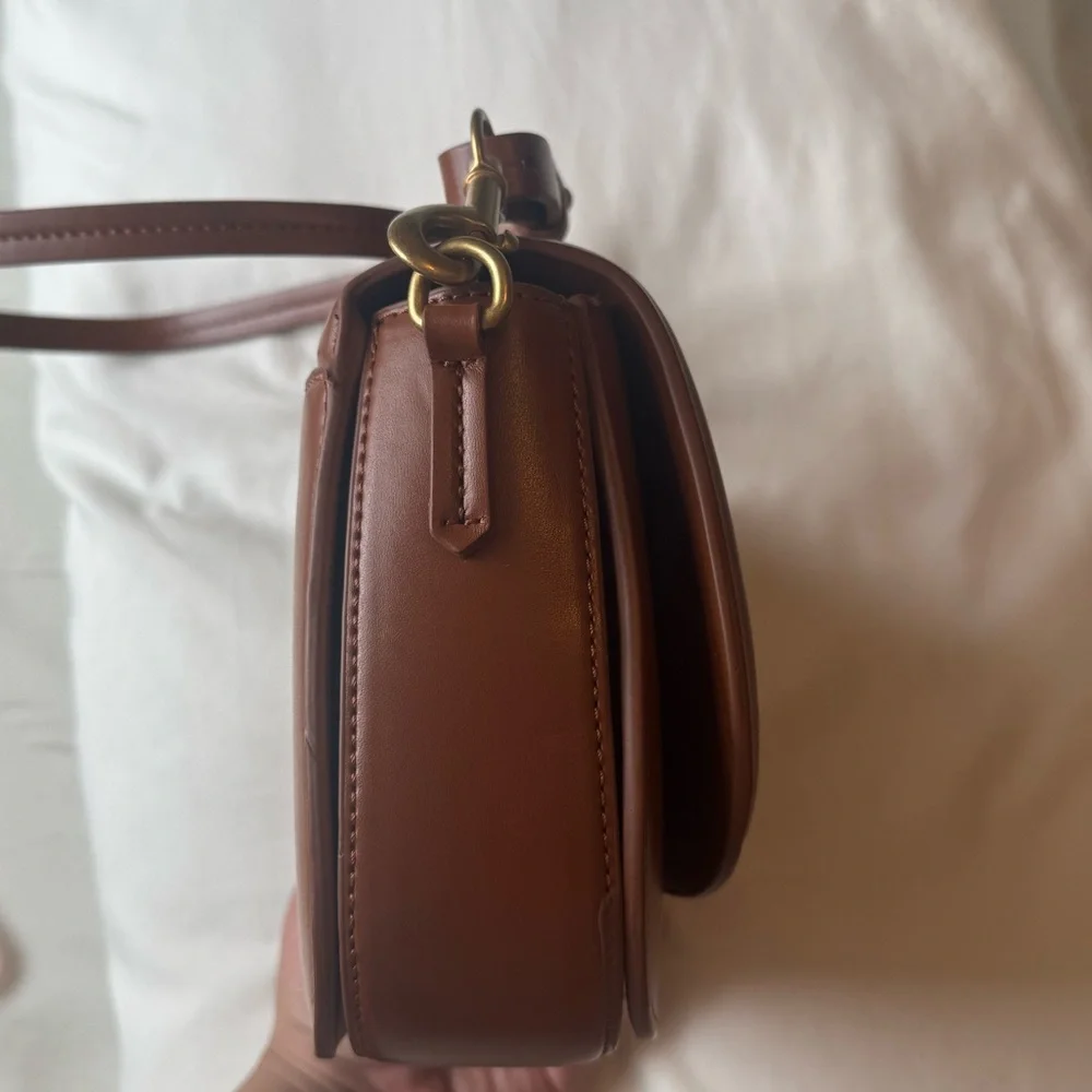 ZARA Cognac Brown Structured Crossbody Bag Gold Hardware - Picture 4 of 6